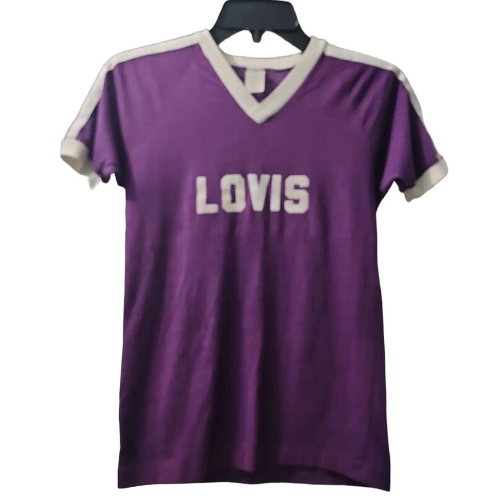 Badger Sportswear T-Shirt Purple White Lovis‎ V-Neck Retro Style Youth 14-16